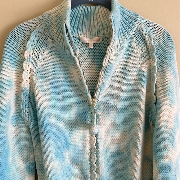 Loveshackfancy Florrie Zip Up Jacket - Soft Aqua Hand DyeTiedye Cardigan Sweater - Picture 11 of 16